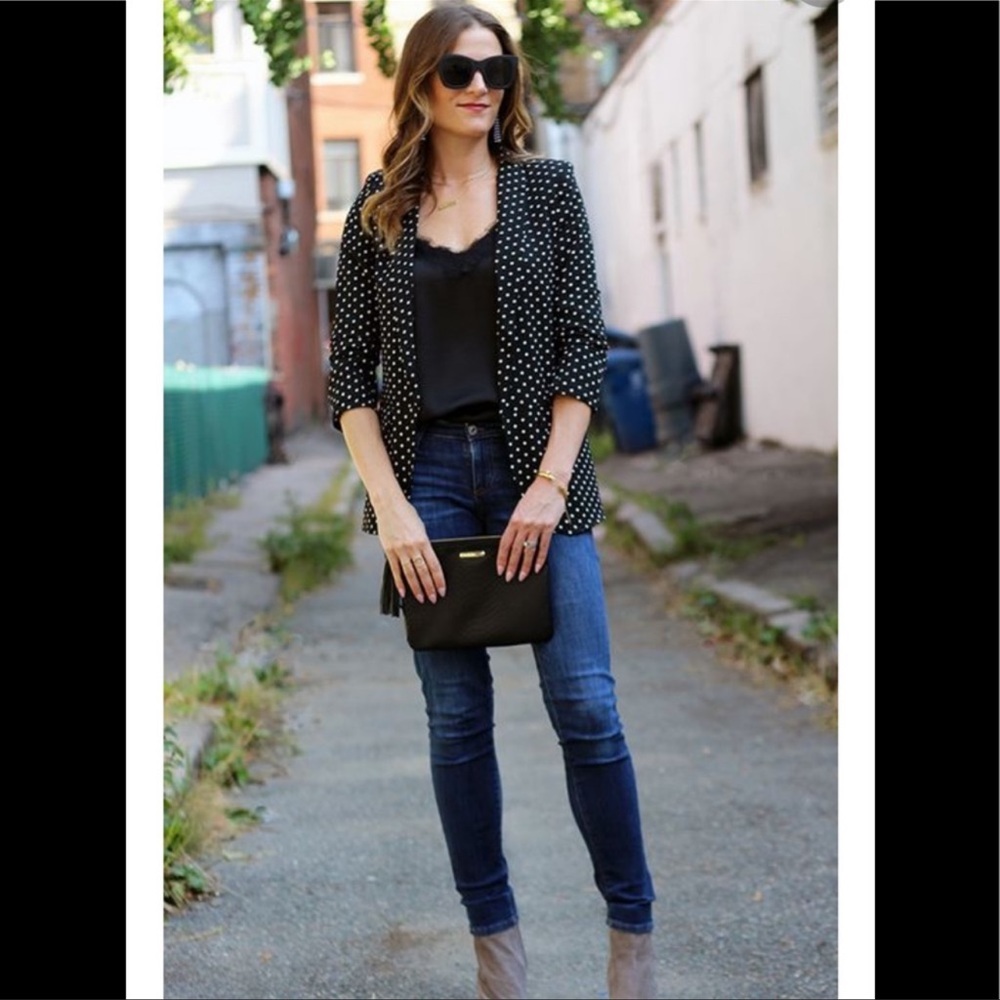 Zara Polka Dot Blazer with Rouched
Sleeve Detail